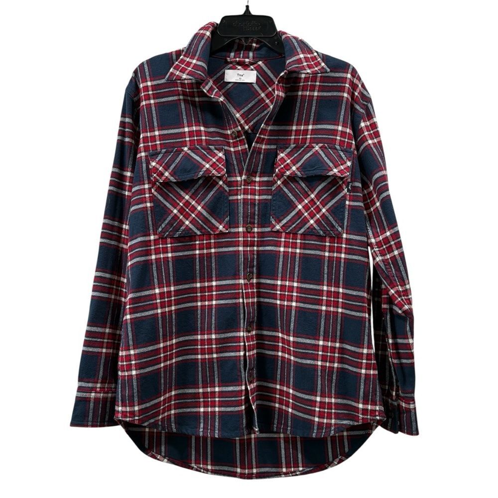 NWT Tna Aritzia Taylor Plaid Oversized Flannel Total Eclipse Deep Red Size XS - Picture 1 of 12